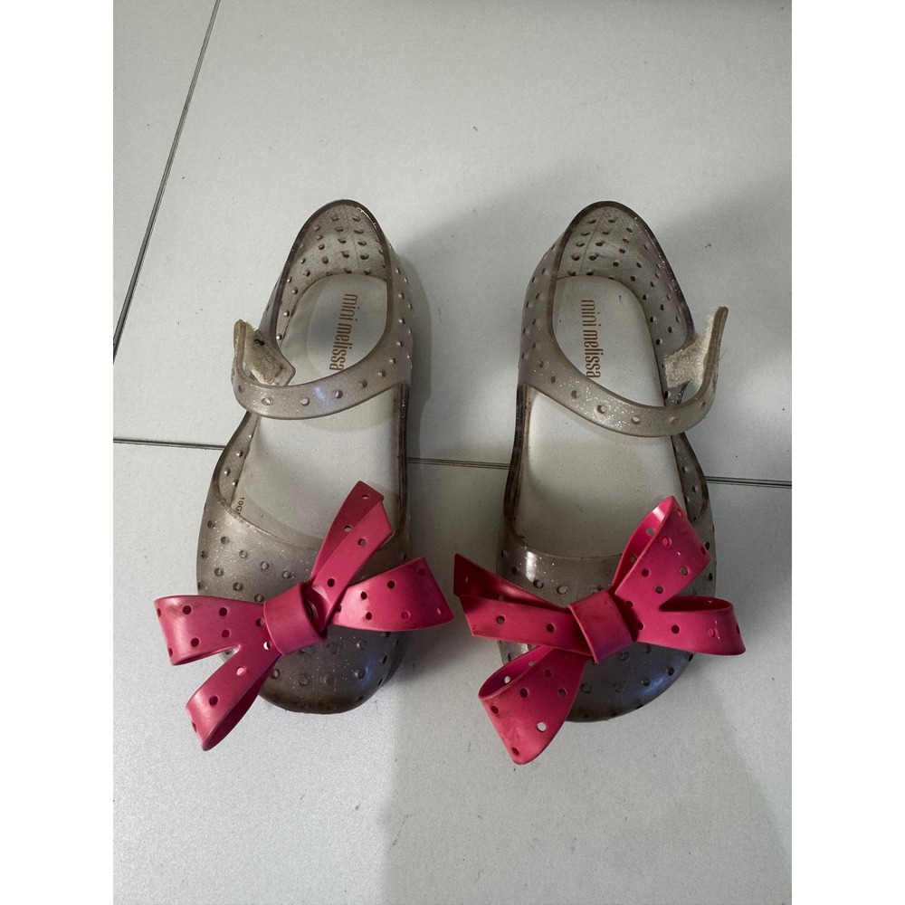 Mini Melissa Jelly Mary Jane Shoes Kids Size 9 Glitter Silver Pink Bow
